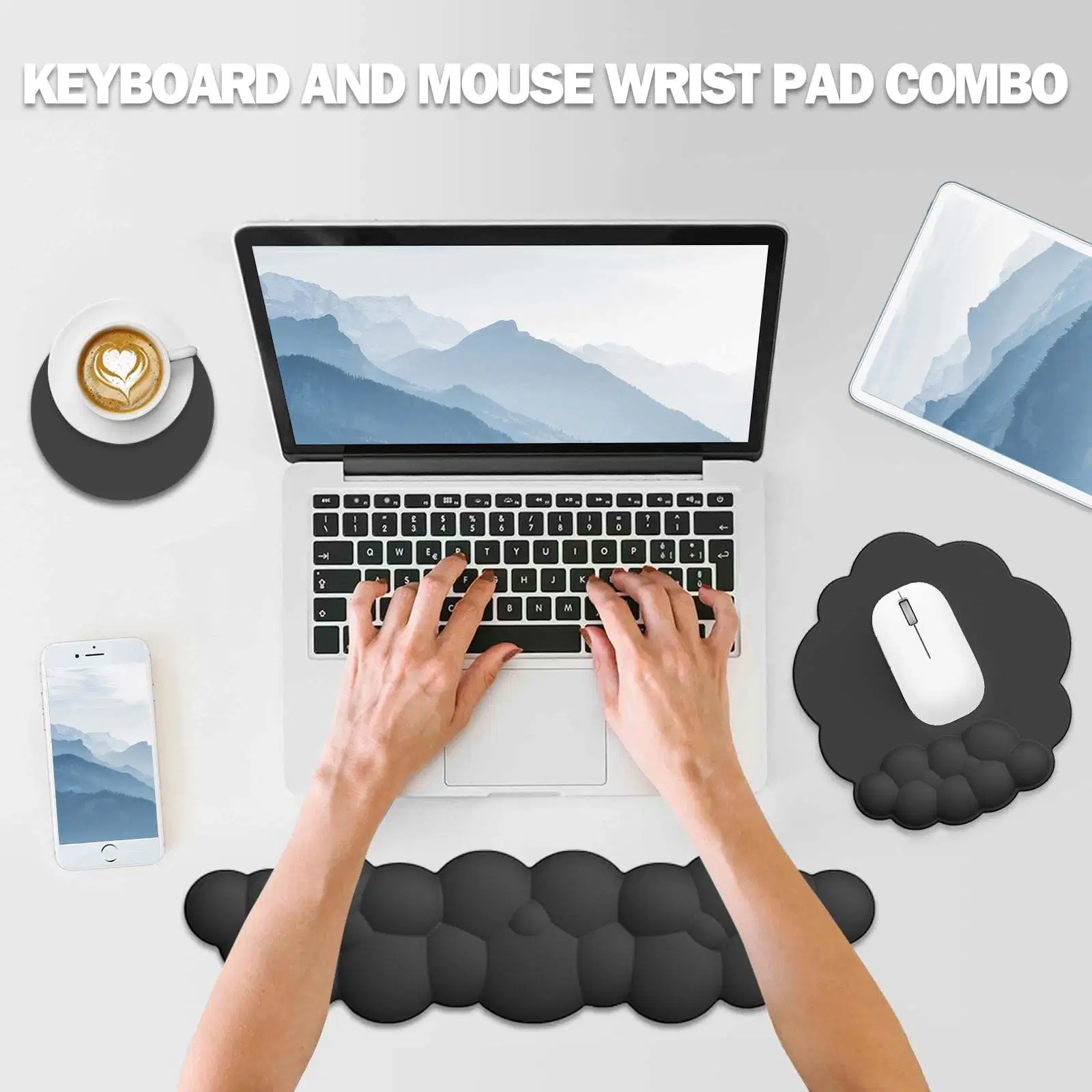 Nuvem ergonómico Punho Teclado Resto PU Leather tapete para rato alívio da dor memory foam Non-Slip tapete para rato