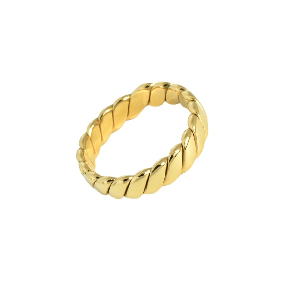 Stackable Stainless Steel Hip Hop Ring Jewelry 18K Gold Plated Metal Twist Glossy Rings for Women