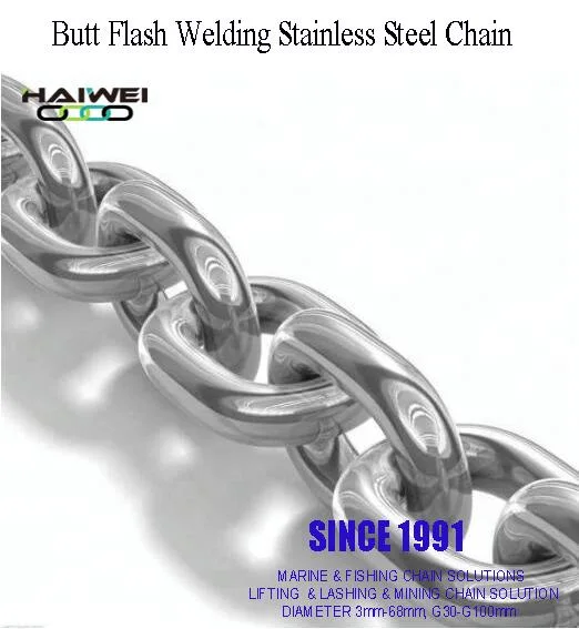 SS304/310/316/316L/317/317L/2502/2507 Butt Flash Welding High Strength Stainless Steel Chains for Lifting and Marine (D2mm-D42mm) 30 Years Chain Factory