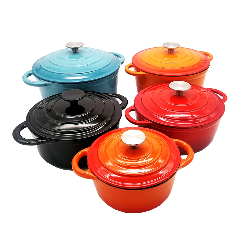 6qt Azul Cor Ferro fundido Holandês Forno caçarola Pot inoxidável Punho de aço