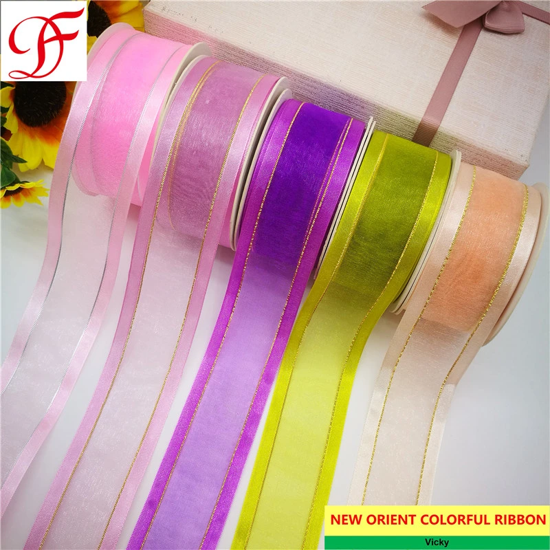 Good Quality Nylon Satin Edge Organza Ribbon Double/Single Face Satin Ribbon Grosgrain Taffeta Gingham Hemp Metallic Ribbon with Metallic Trims for Gifts