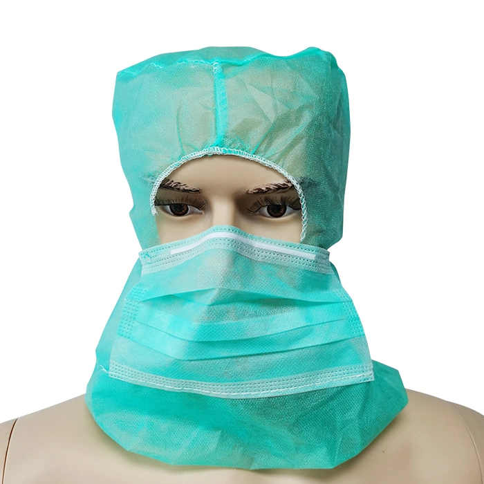 ISO 13485 Certified PP Nonwoven Disposable Hairnet with Face Mask Isolation Head Cover Balaclava Full Cover Hood