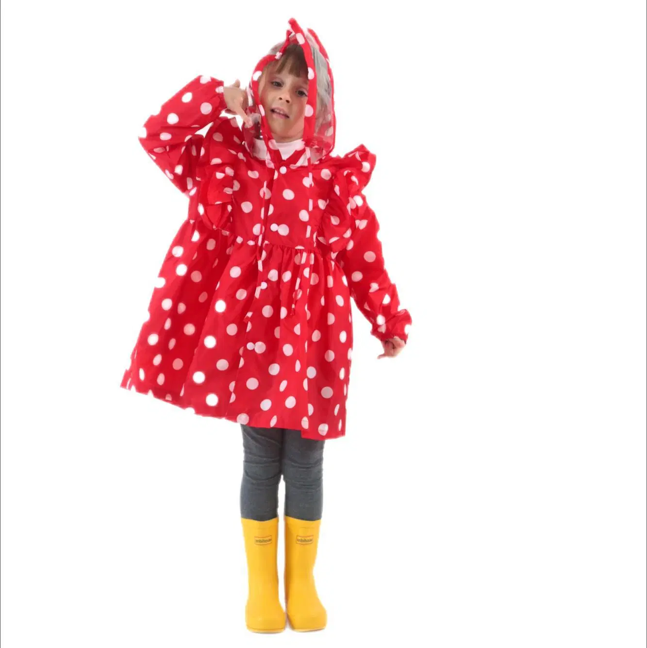 Children PU Coated Rainwear Outdoor Waterproof Rain Jacket Poncho for Kids
