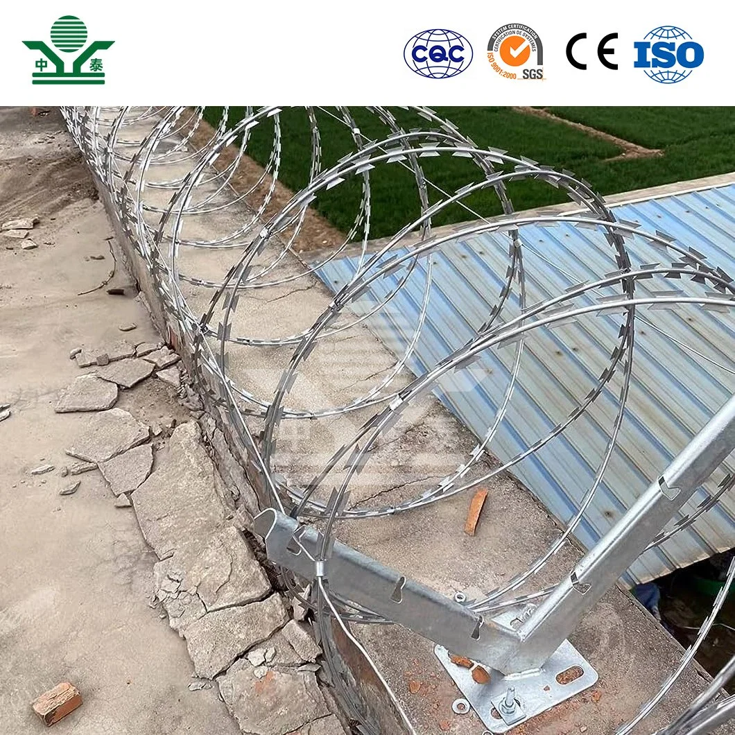 Zhongtai galvanizado arame farpado bobina China fábrica 50 polegada bobina Diâmetro fio de arame de barra espiral utilizado para vedação de segurança de aço galvanizado