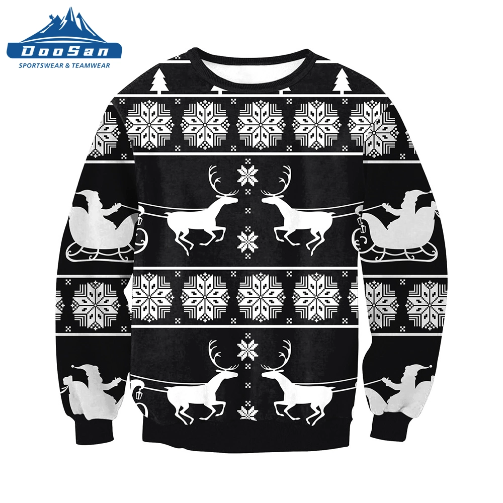 Soldes de Noël Personnaliser vêtements de famille boîte de Noël chandail circulaire de Noël Sweat-shirt à col Sublimation Custom Festival Sweater pour la foule des jeunes