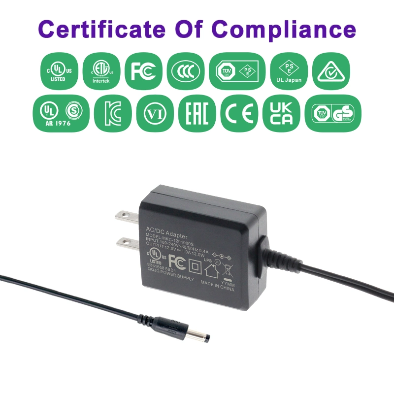 CE RoHS FCC-Akkuladegerät 12V 1A AC 100V-240V Konverter Netzteil für das Ladegerät des Schaltnetzteils