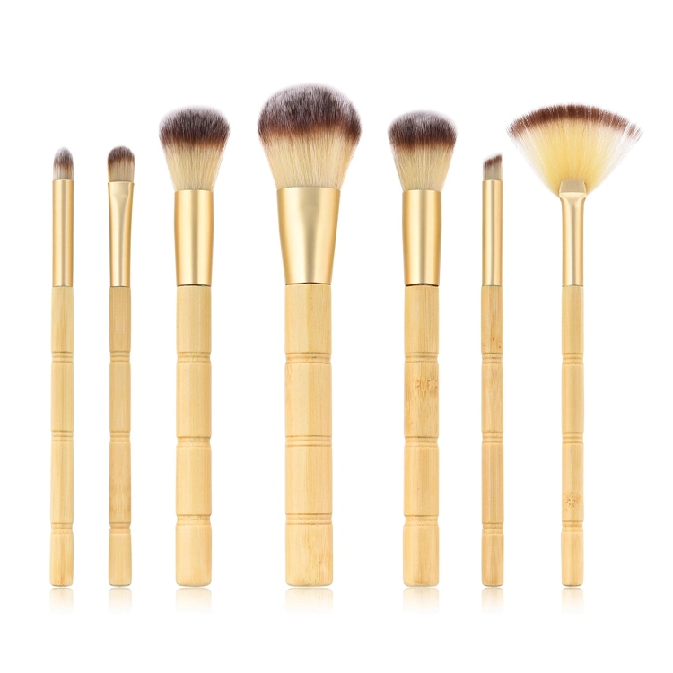 Nuevo 7pcs Kit de brochas de maquillaje de bambú natural cerdas blandas Foundation Blush Eyeshadow Brush set de cosméticos de la herramienta de maquillaje