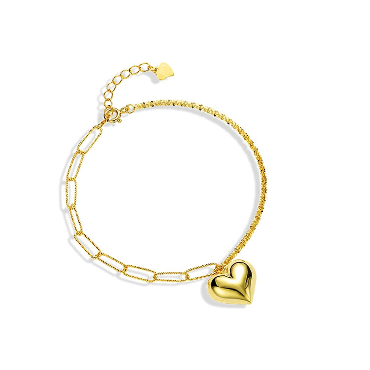 Las niñas Corazón Yollow Cordón pulsera chapada en plata esterlina 925 Bisutería