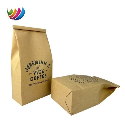 Saco de embalagem para grãos de café papel Kraft castanho/branco revestido com PE Saco de fundo quadrado com atilho de estanho