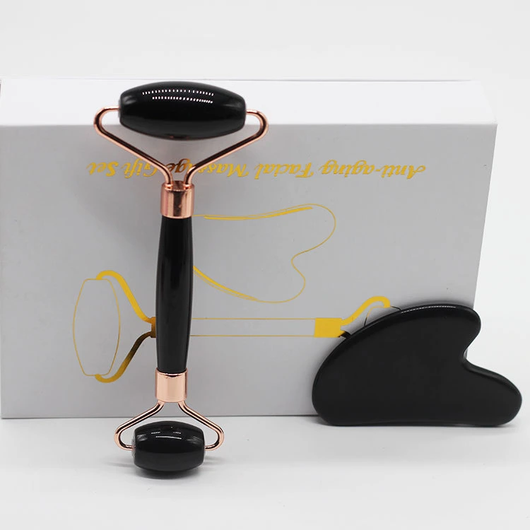 Custom Facial Black Jade Roller Facial Anti-Aging Gua Sha Massager Set