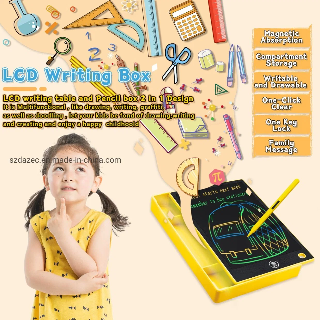 9.5 Inches LCD Writing Tablet and Pencil Box 2 in 1 Design Colorful Writing Tablet Box for All Ages