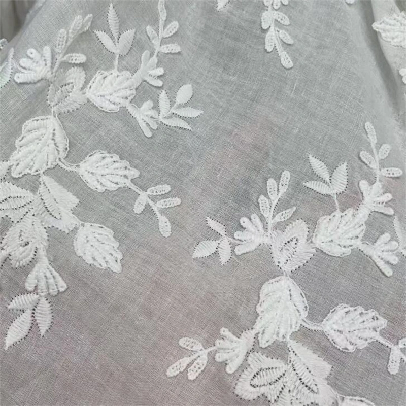 Latest Design Embroidery Lace Textile Ivory Home Curtain Decoration Cotton Fabric