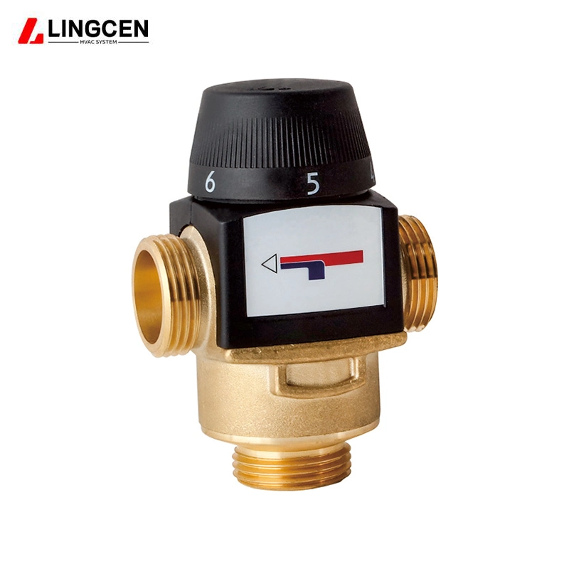 Rotary Actuator 3 Way Brass Thermostatic Water Mixing Diverting Valve