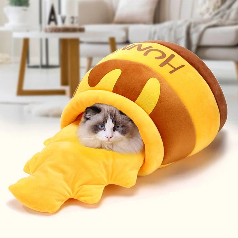 Cute Honey Pot Cat Nest Autumn Winter Deep Sleep Warm Dog Pet Bed