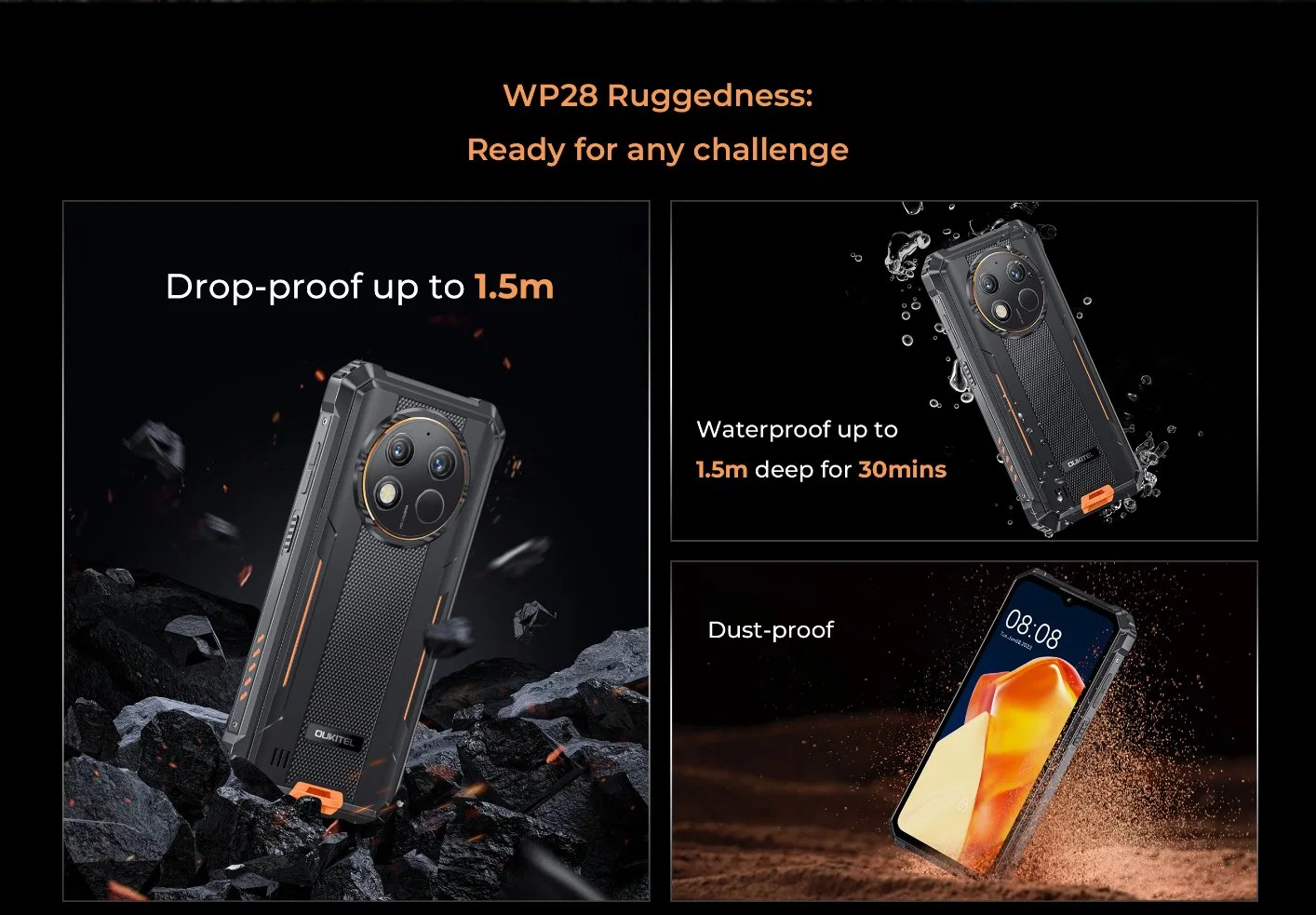 Global Version 4G Rugged Cell Phone 10600mAh, 8gbram 256GB ROM smartphone 48MP Cámara Teléfono móvil para Oukitel Wp28