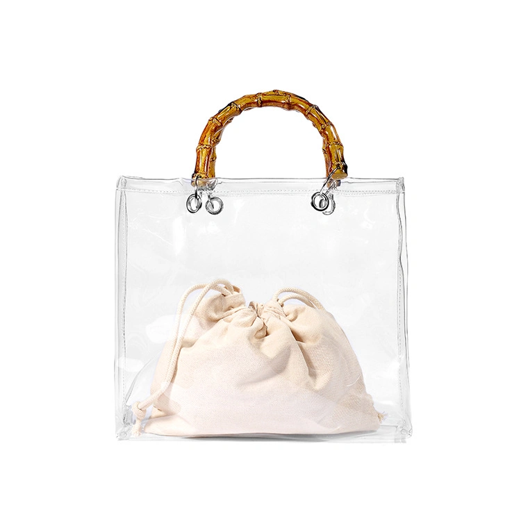 Sh1542 2020 Clear Purse Sets Bamboo Handle PVC Handbag Jelly Handbags for Women