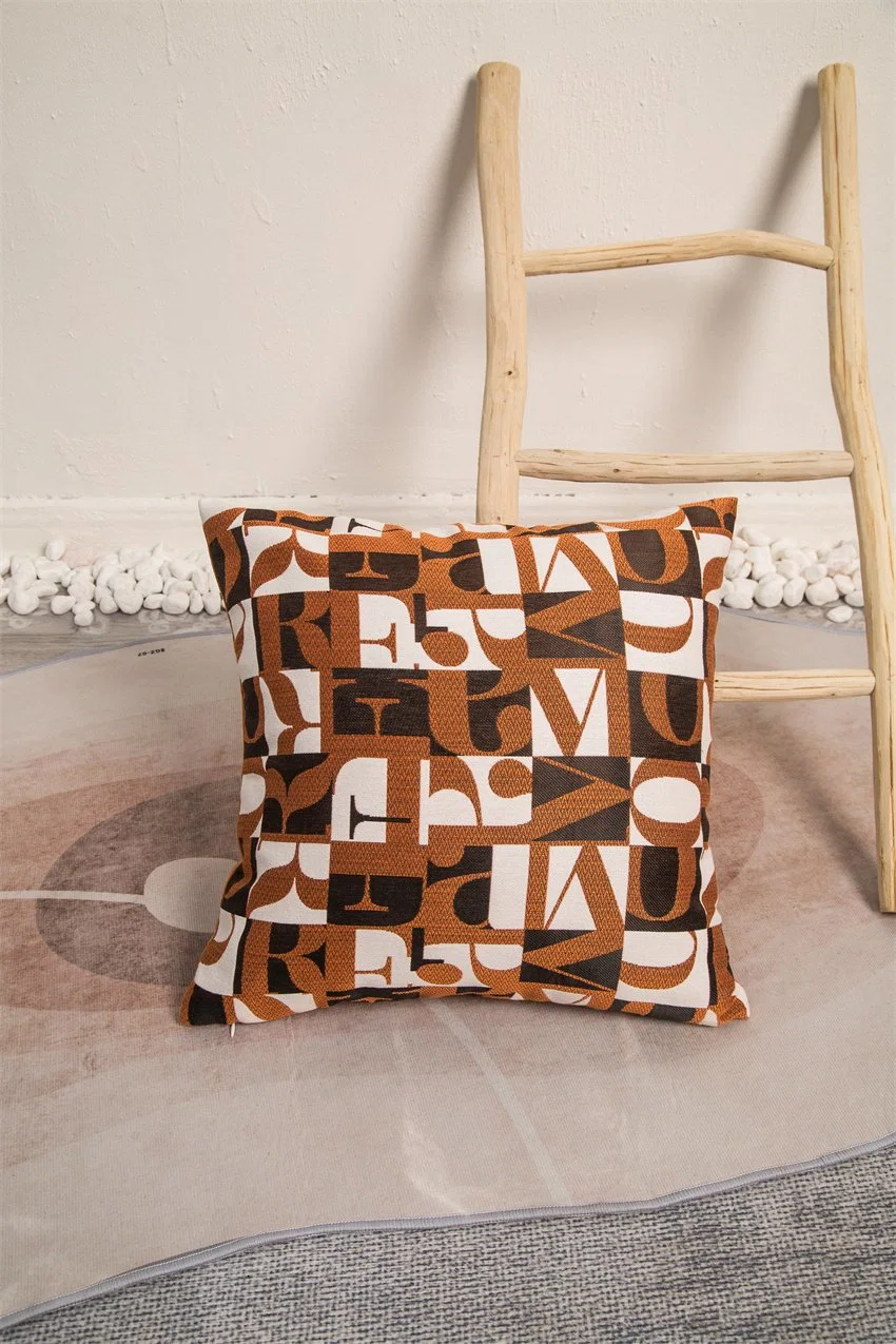 Hotel Bedding Modern Letter Jacquard Woven Polyester Upholstered Terra Red Copper Geometric Figure Pillow Cushion