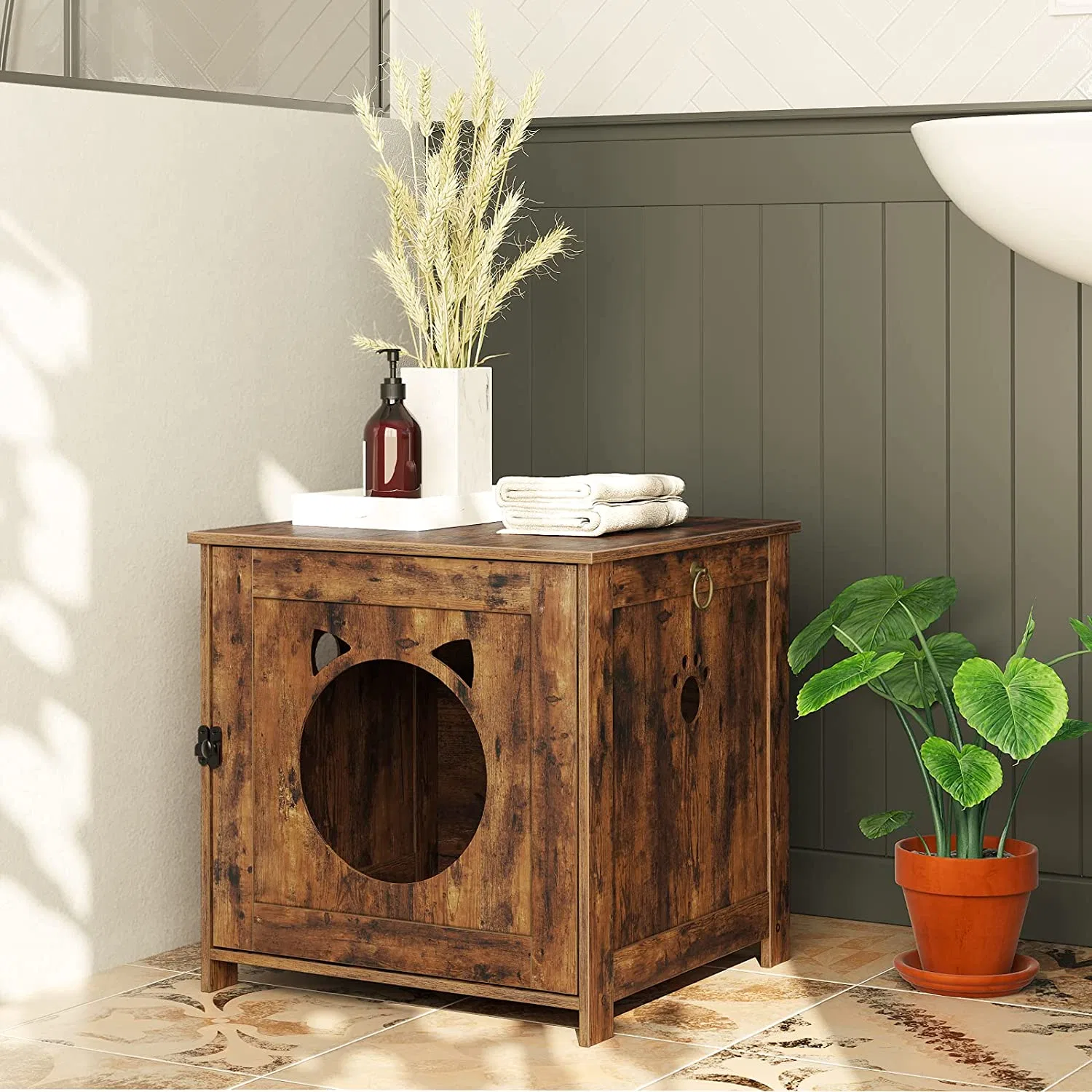 Cat Litter Box Furniture Hidden with Entrance