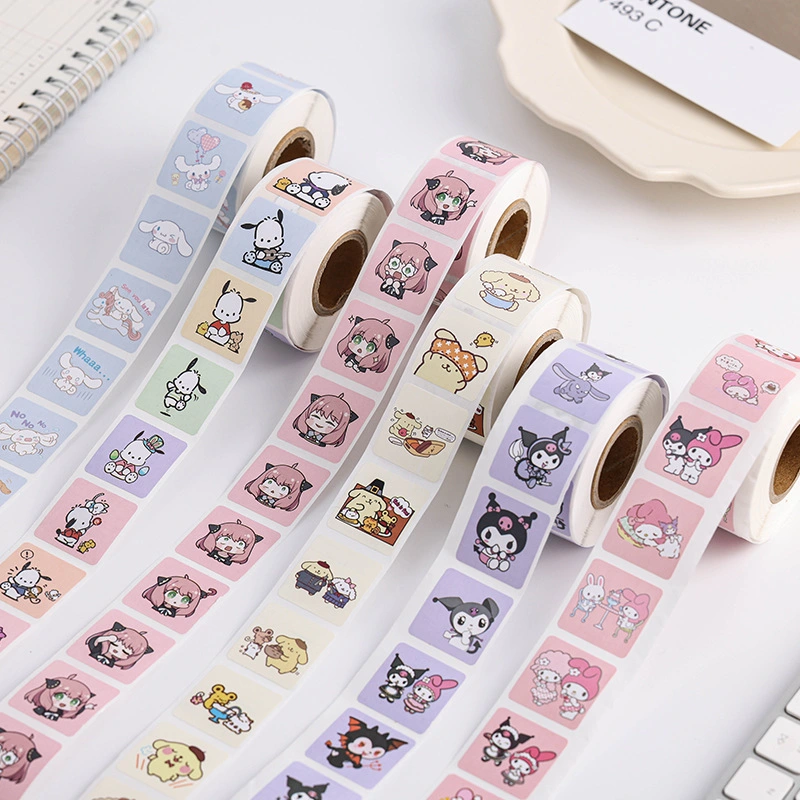 Ruunjoy 500PCS Sanrio Creative Hand Account Decoration Stickers Rolls Cartoon Cute Anime Cinnamoroll Kuromi Pochacco Stickers