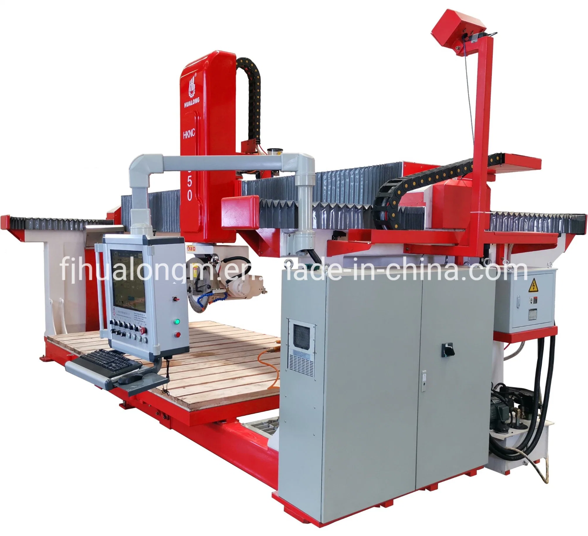 Hualong Stone Machinery Hknc-650 5 Axis CNC Stone Cutting Bridge Saw pour les comptoirs en granit, marbre, quartzite et les pierres tombales.