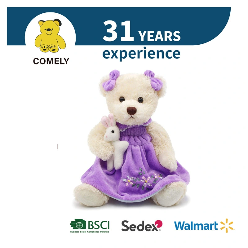 Kid de haute qualité de l'ours en peluche de jouets en peluche doux robe pourpre ours en peluche bébé fille en peluche