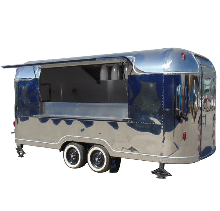 New Style Mobile Shiny/ Wiredrawing Stainless Steel Airstream Food Truck, Catering Airstream EU Standard Food Trailer