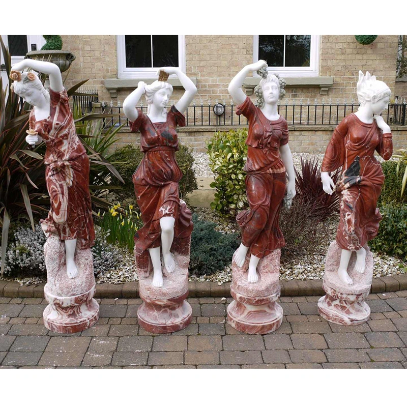 Custom Classic Life Size Greek Female God Statue Natural Red Marble Four Season Female Statue Wholesaler for Sale