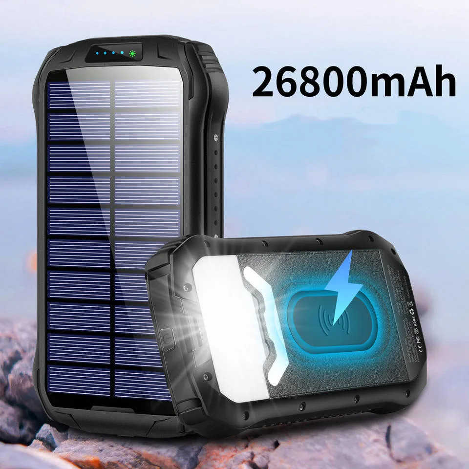 Großhandel 26800mAh Solar-Ladegerät Power Bank Solar Handy-Ladegerät Power Bank Solarmodul Telefon Ladegerät