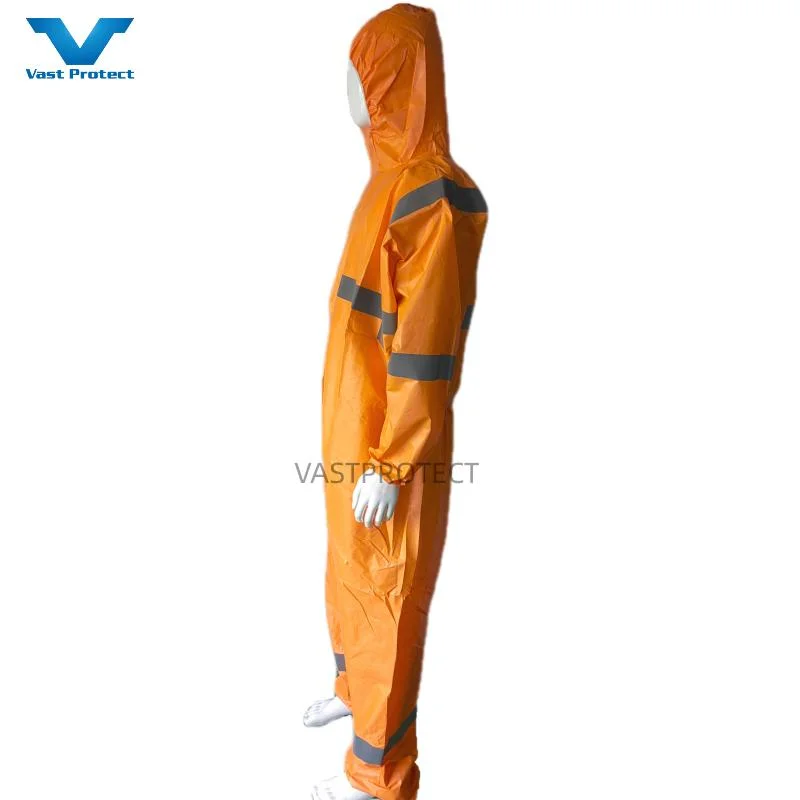 USA PPE Safety Disposable PP+PE 56GSM Reflective Tape Orange Coveralls