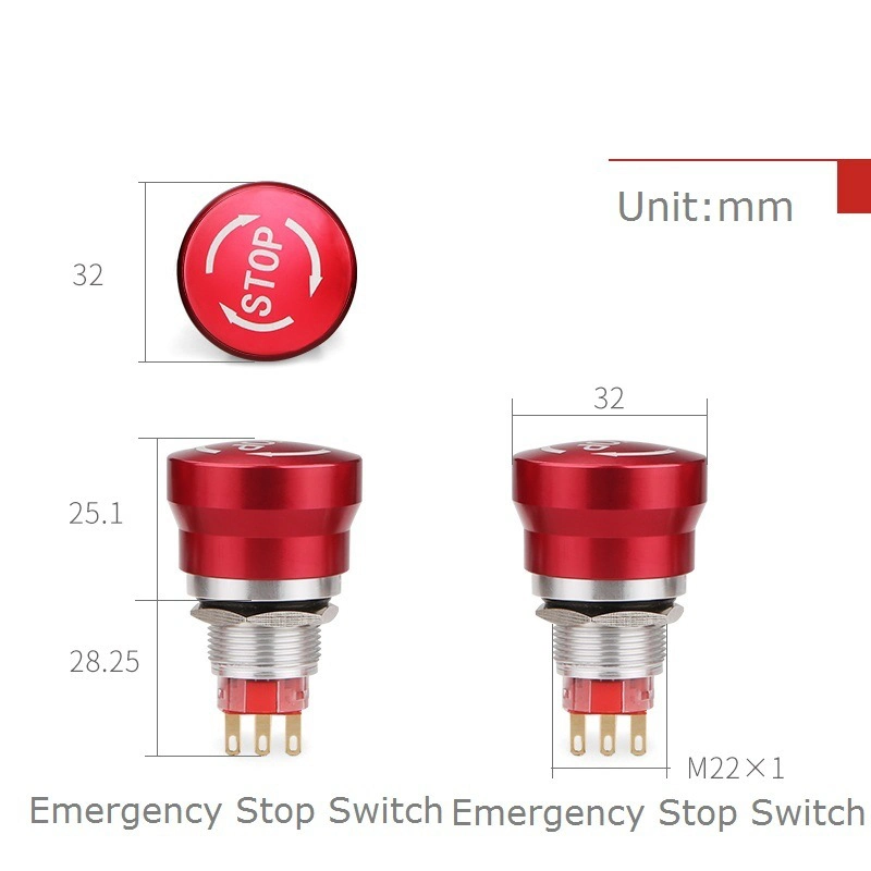 La salida de setas de bloqueo de la parada de cabeza de color rojo empujar ascensor 1n1nc 22mm Interruptor de emergencia