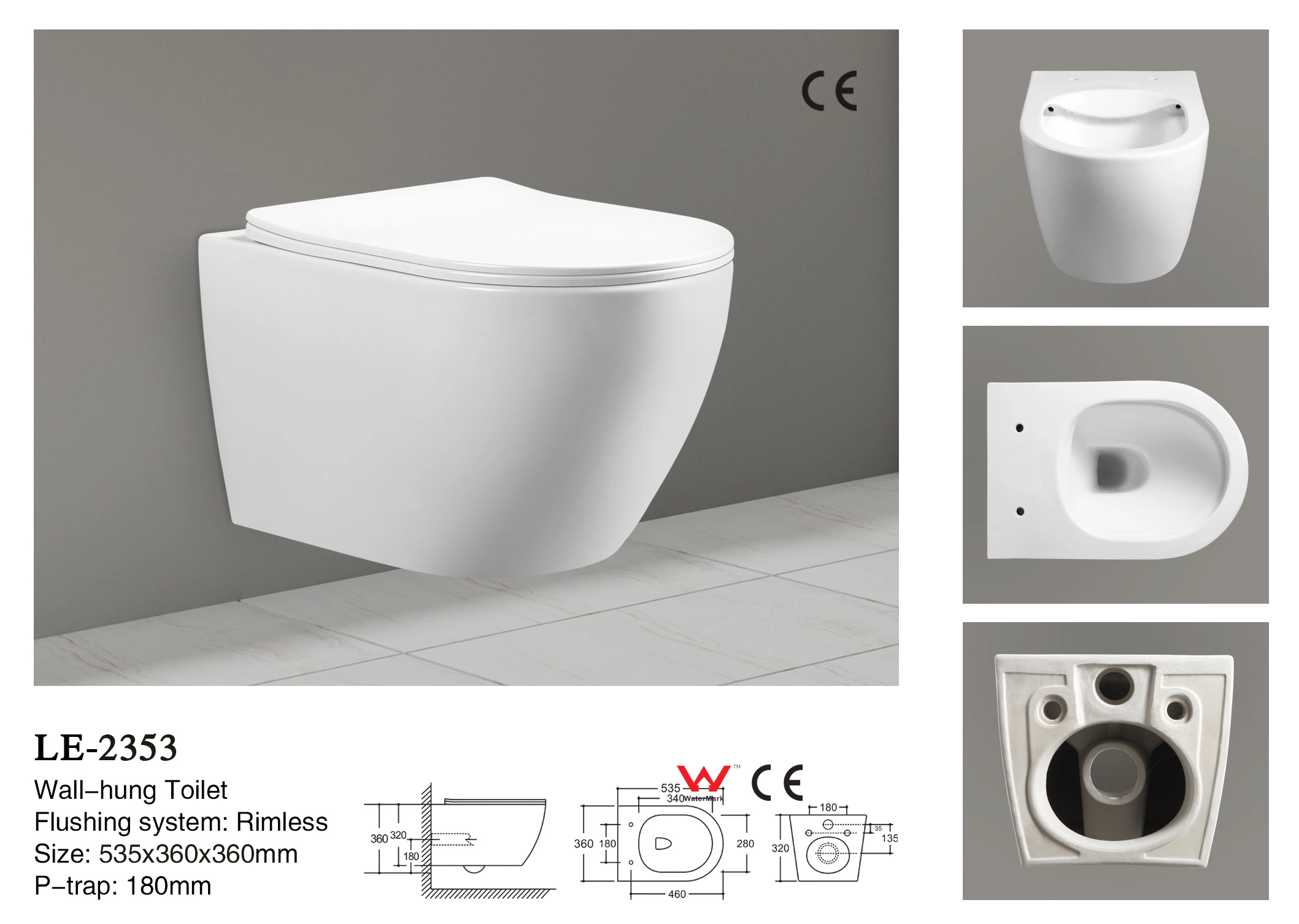 Matt Black Rimless Bathroom Wall Mount Toilet with CE & Factory Price 2311-Oiq