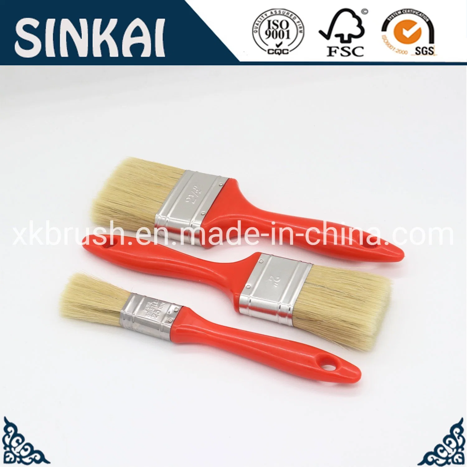 Good Quality White Bristle Material with Red Plastic Handle Paint Brush