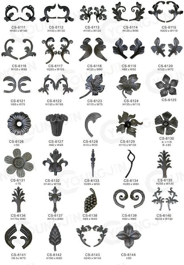 Wrought Iron Components Elements Stamped Metal Leaves and Flowers for Staircase Railing Handrail Balustrade Balcony Gate Parts