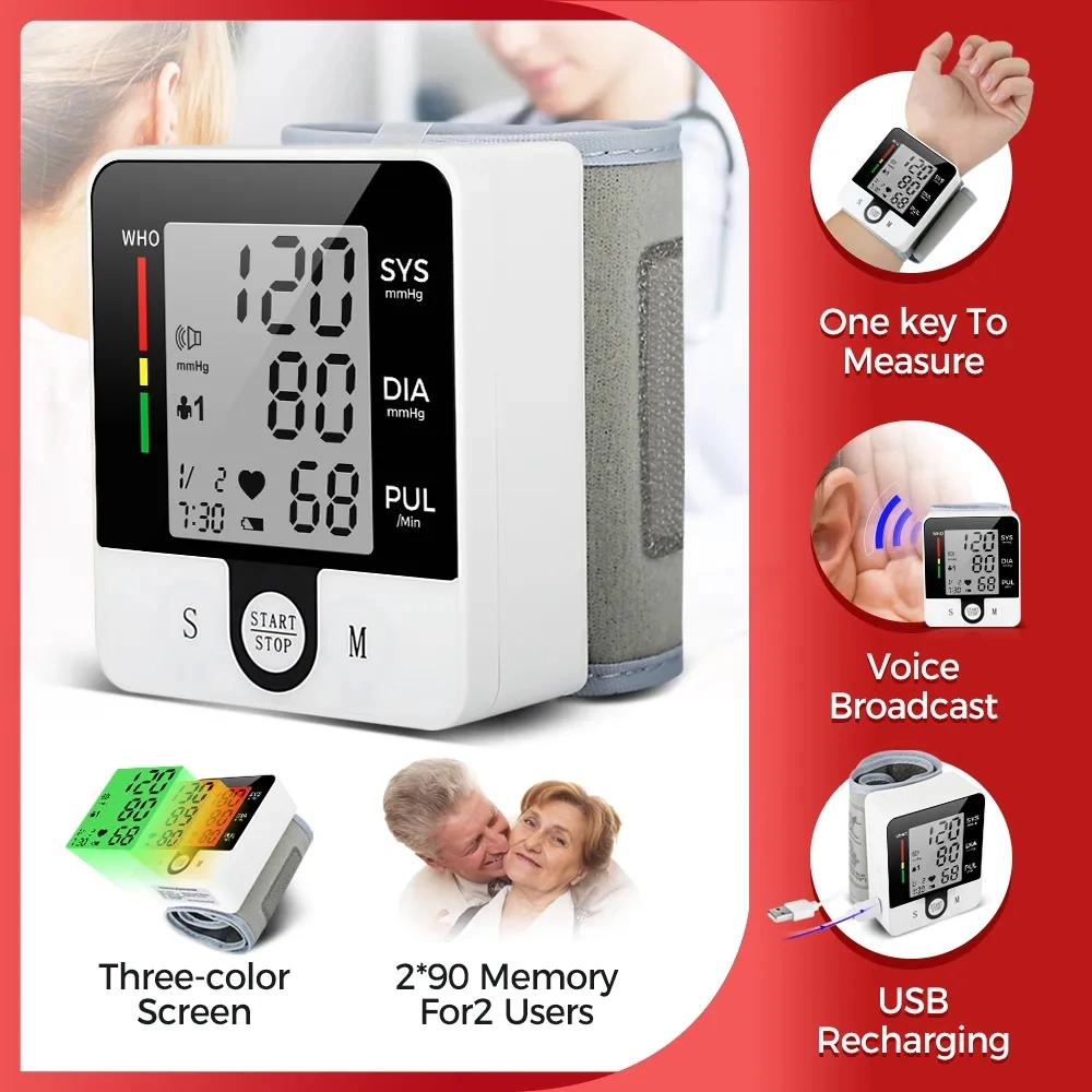 Esfigmomanómetro Precio Tensiómetro automático Home Monitor de presión arterial eléctrico Digital Máquina de muñeca BP