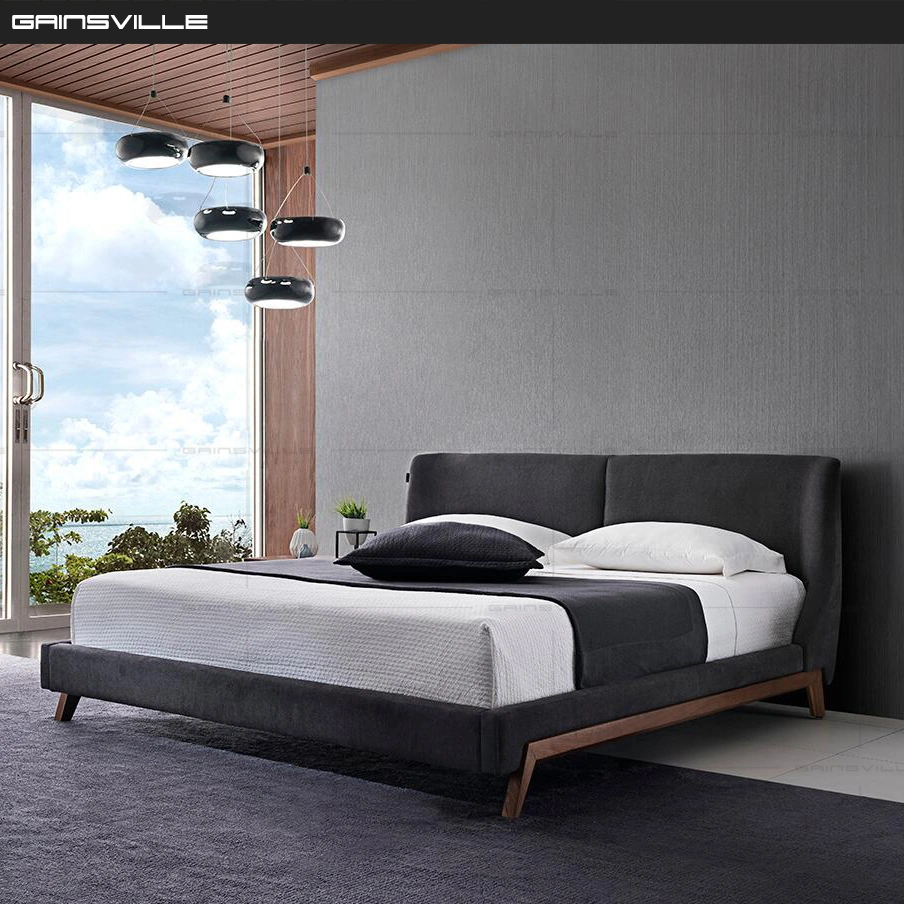 Modern Home Furniture Fabric Bed Simple Design Wooden Bed Set