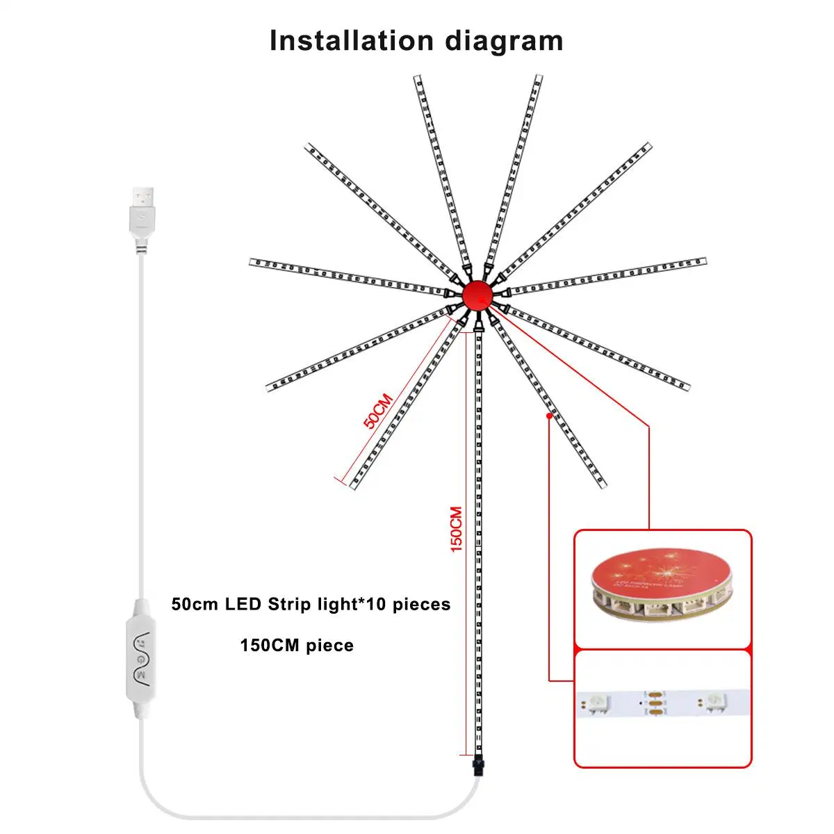 DIY APP Music Remote Firework DC5V 60 LEDs Meter Remote Music Control RGB Pixel Fireworks LED Light Christmas