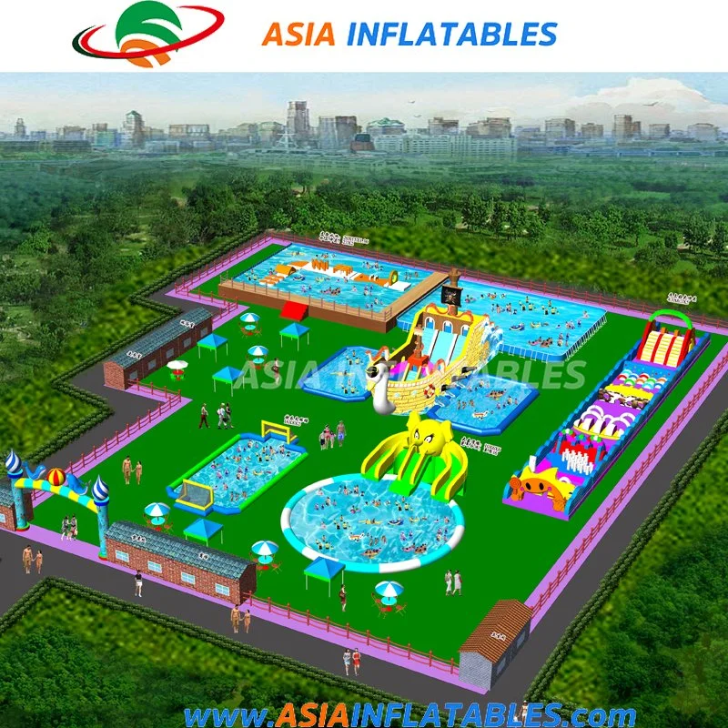 PVC Customized Land Inflatable Amusement Aqua Water Park for Kids and Adults with Pool