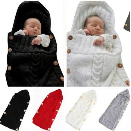 Tassel Crochet Handmade Button Knitted Blanket Baby Warm Sleeping Bags