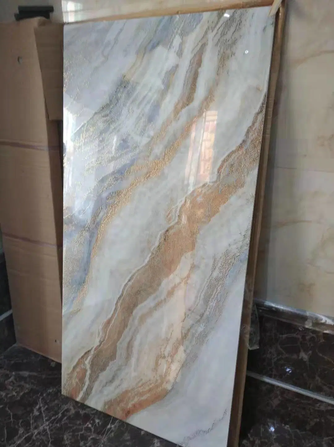 600X1200mm Popular Full Body Slab Golden Stars and Lines Marble Design Polished Porcelain Floor Tile