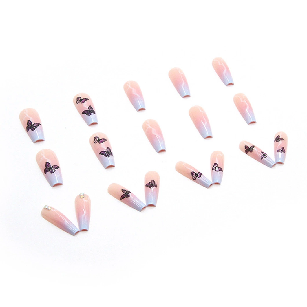 Full Cover Long Ballerina Fake Nails Soft Coffin Butterfly Gel Press on Nails False Nail Tips