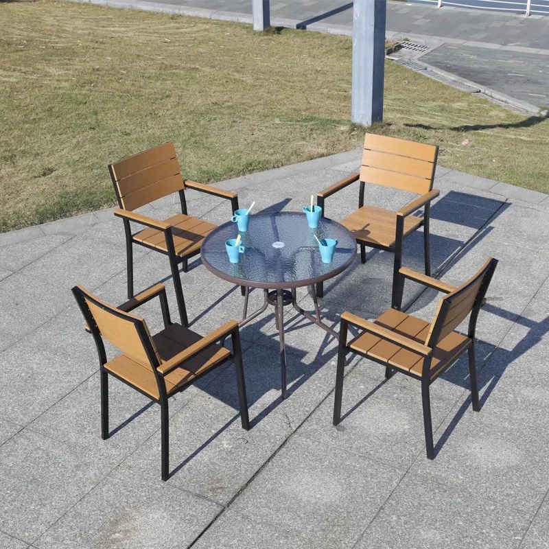 The Nordic Outdoor Household Contracted Plastic Wood Furniture Combination Outdoor Balcony Garden Courtyard of Glass Table
