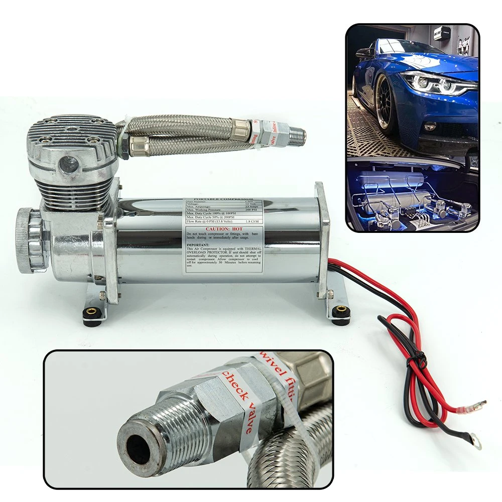 Universal 200psi 480c 12V Chrome Air Suspension Compressor Pump Kit