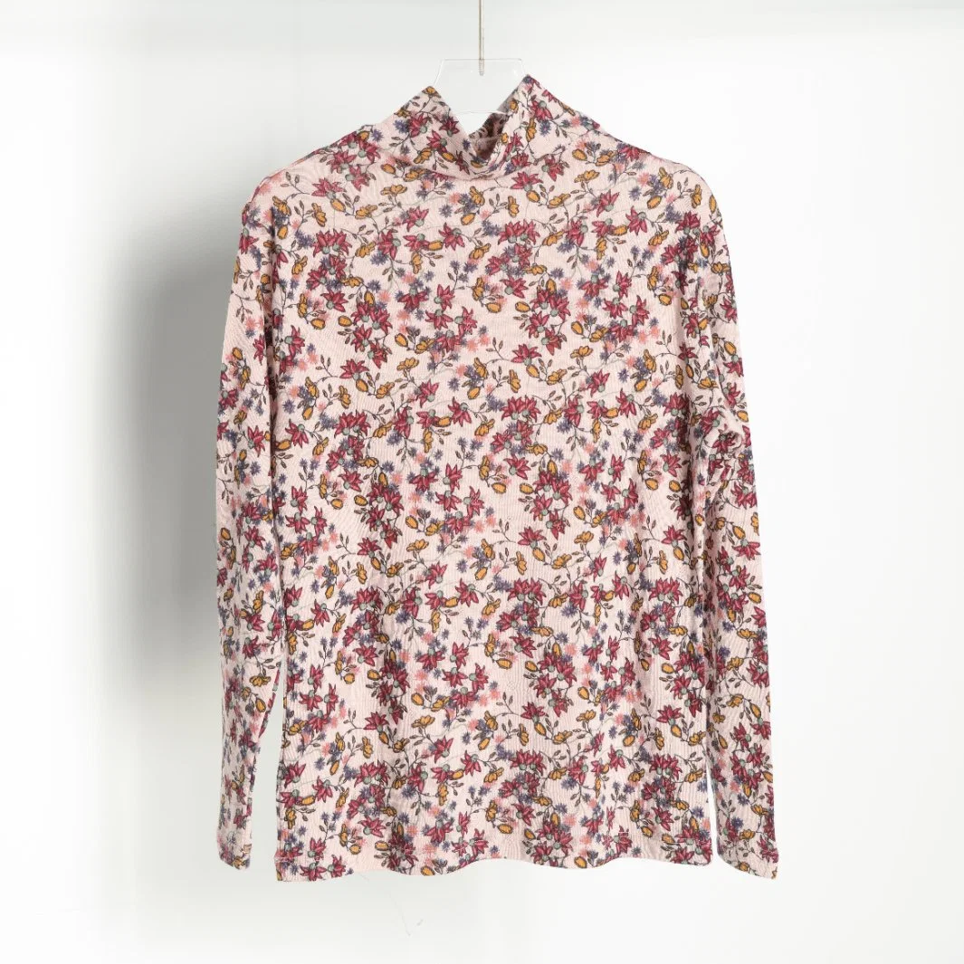 Long-Sleeved Floral Pullover with Thin Wool Lining for Women's Blouse