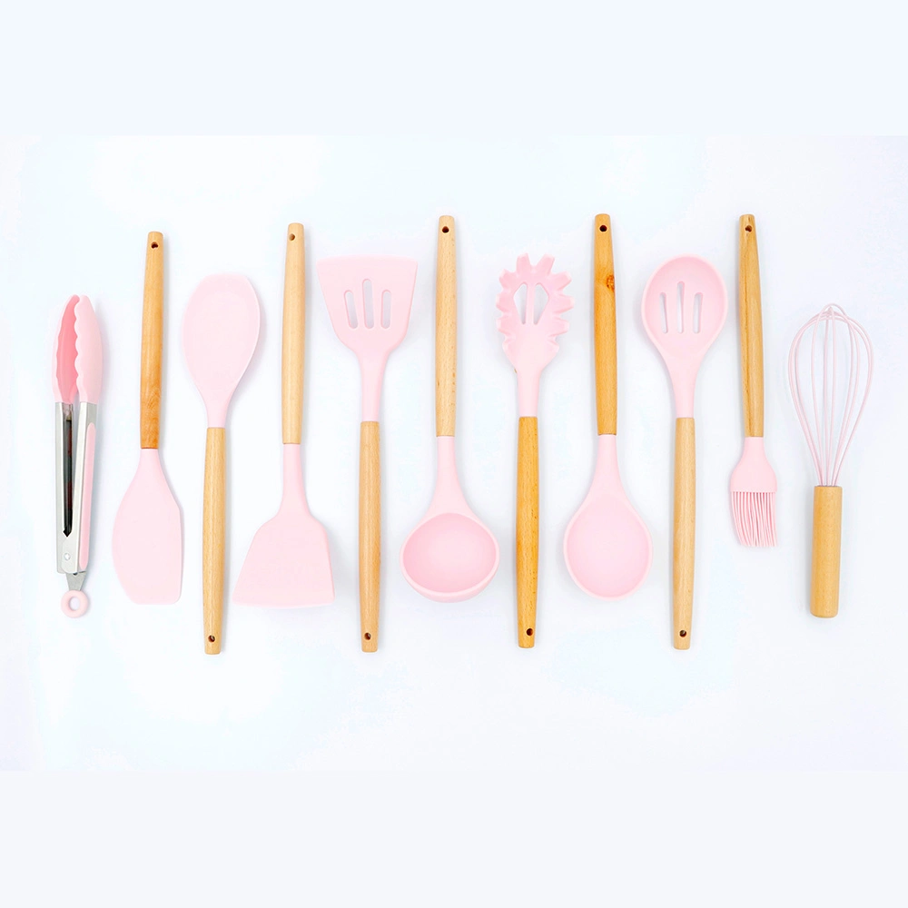 De silicona personalizadas menaje de cocina 12 piezas en el hogar utensilios de cocina Utensilios de cocina con mango de madera