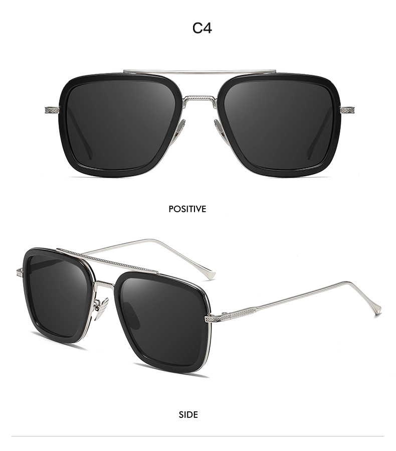 2021 Unisex elegante marco de metal cuadrados Puente Doble Oro gafas de sol lentes de PC de piloto de proceso de galvanoplastia