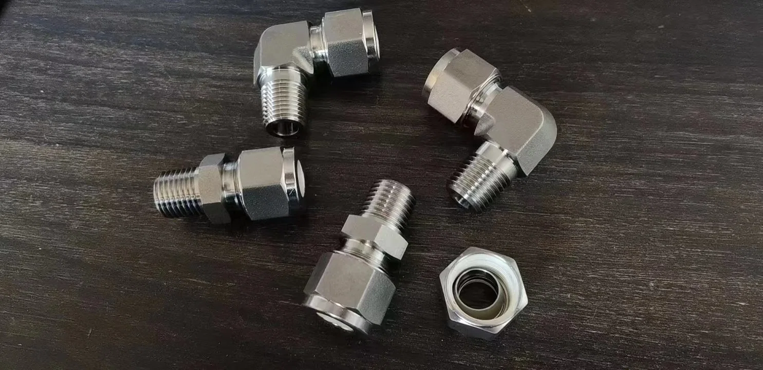 NPT Twin Ferrule Compression Tube Fittings 316 Stainless Steel 90 Male Elbow, SS304 Hexagonal External Thread Pipe Fitting, CNC Machined Part