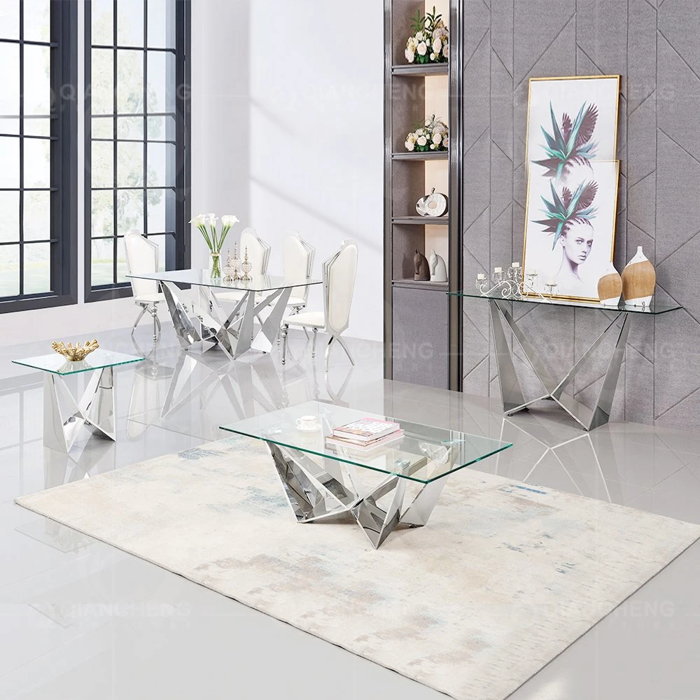 Mirror Glass Design Stainless Steel Base Corner Side Table