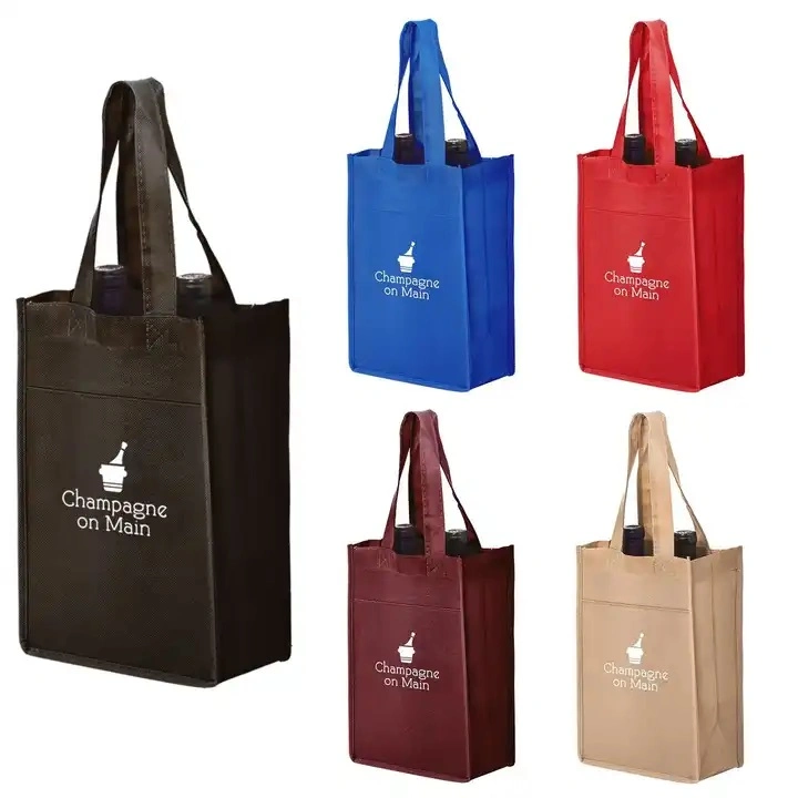 Custom Promotional Reusable Non Woven Wine Shopping Bag Christmas Single Gift