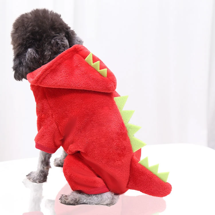 Dinosaur Pet Clothes Coral Fleece Cat Dog Warm Coat Cute Kitten Puppy Four-Legged Clothes Role Play Hoodie Pet Accessories