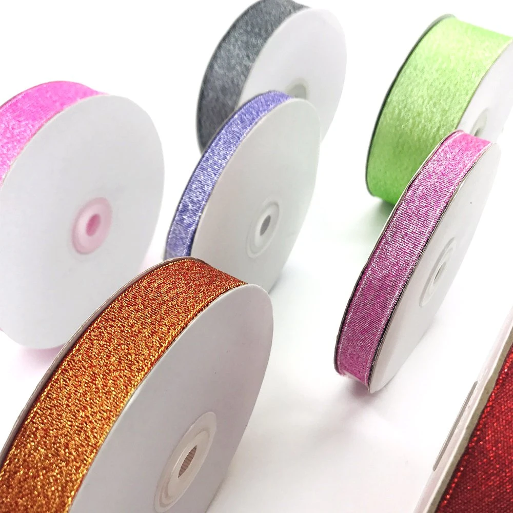 Fashionable Mixed Solid Colors 6mm 9mm 16mm 2.5cm Width Champagne Glitter Metallic Ribbon Deco for Birthday Cake Wrapping